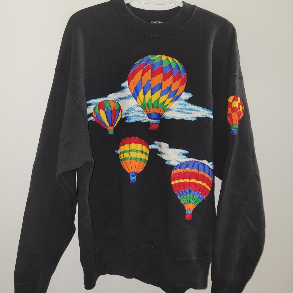 Vintage 90s BVD Hot Air Balloon Sweatshirt Black XL Made in USA Crewneck